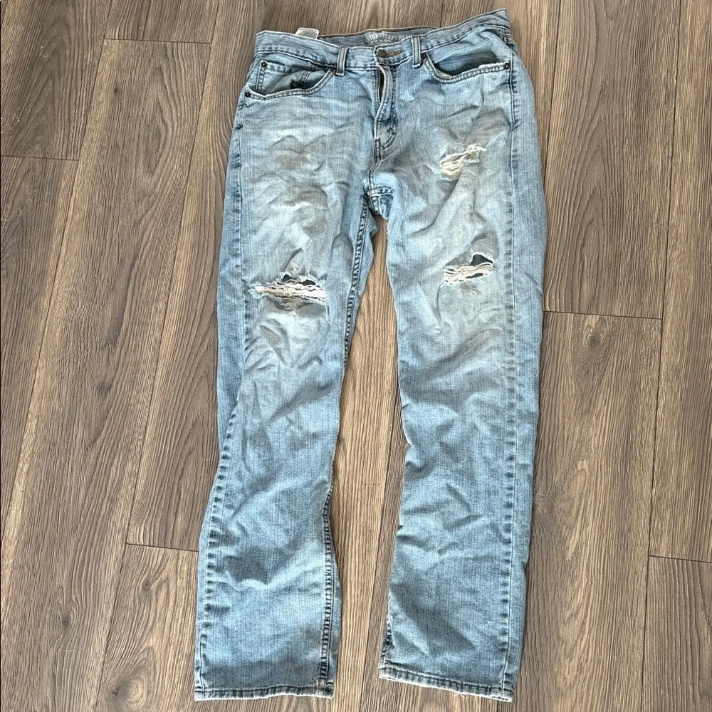 Levi's Light Blue Straight Jeans with Distressed Details